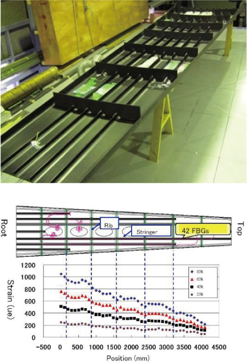 Strain distribution measurement of airplane wing